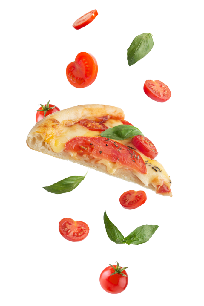 Pizza With Tomatoes and Basil Leaf