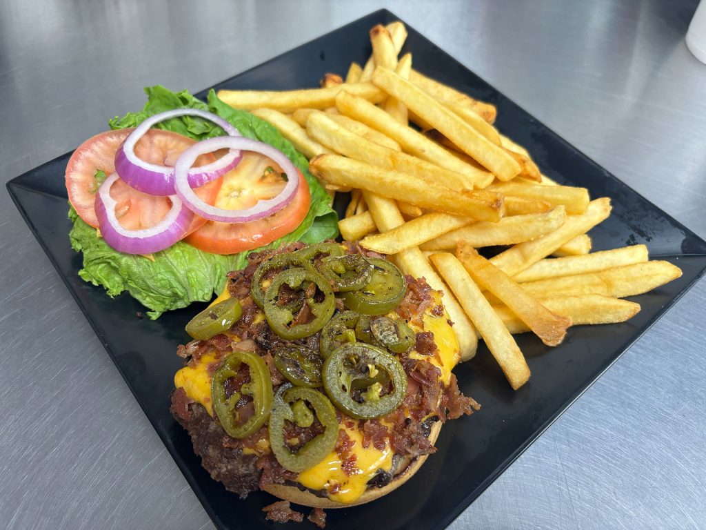 Hamburger with fries