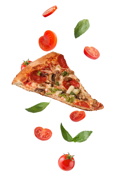 Pizza With Tomatoes and Basil Leaf